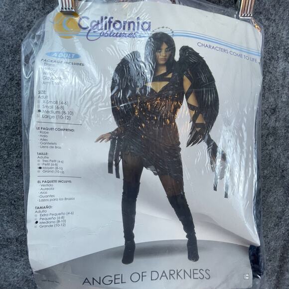Black Angel Of Darkness California Costumes M Dark Fairy Goth Feather Wings - Picture 1 of 2